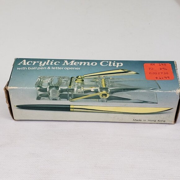 NEW Clear Acrylic Clothespin Memo Clip Ball Pen Letter Opener Vintage Hong Kong - Picture 7 of 10